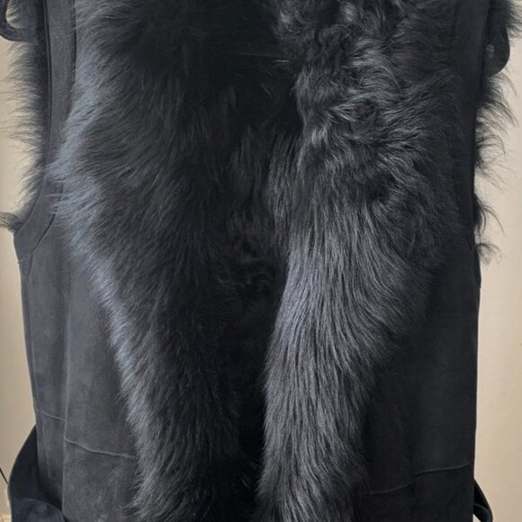 VINCE Toscana Shearling Fur Leather Reversible Black Vest XS size - Picture 12 of 13
